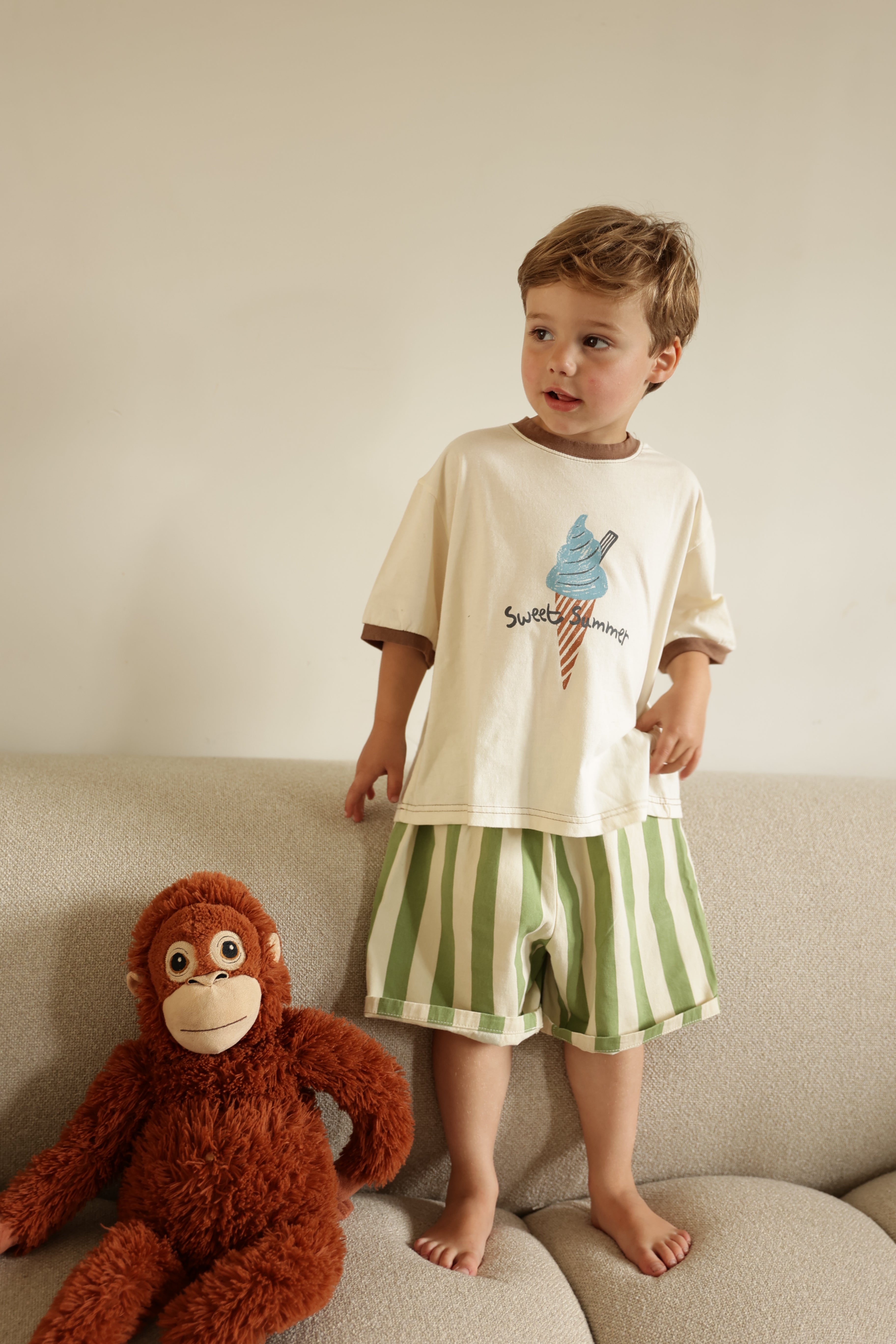 Gaston Shorts - green with stripes