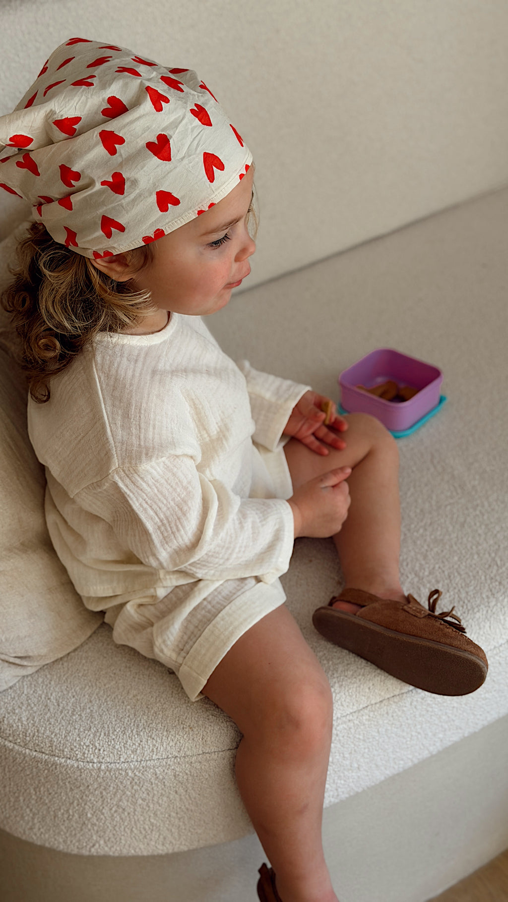 Foulard Lisa - écru à coeurs