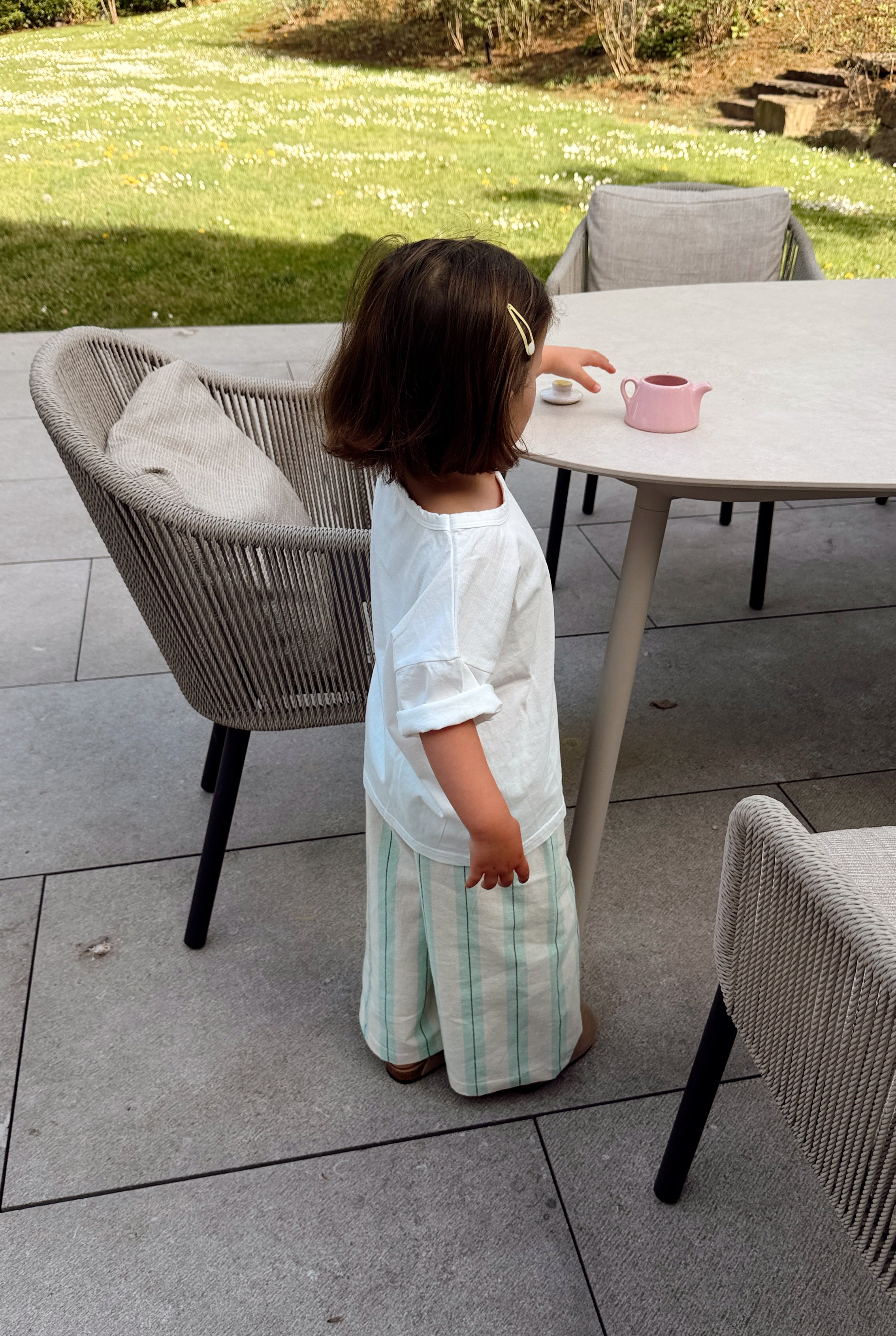 Pantalon Lino - vert à lignes