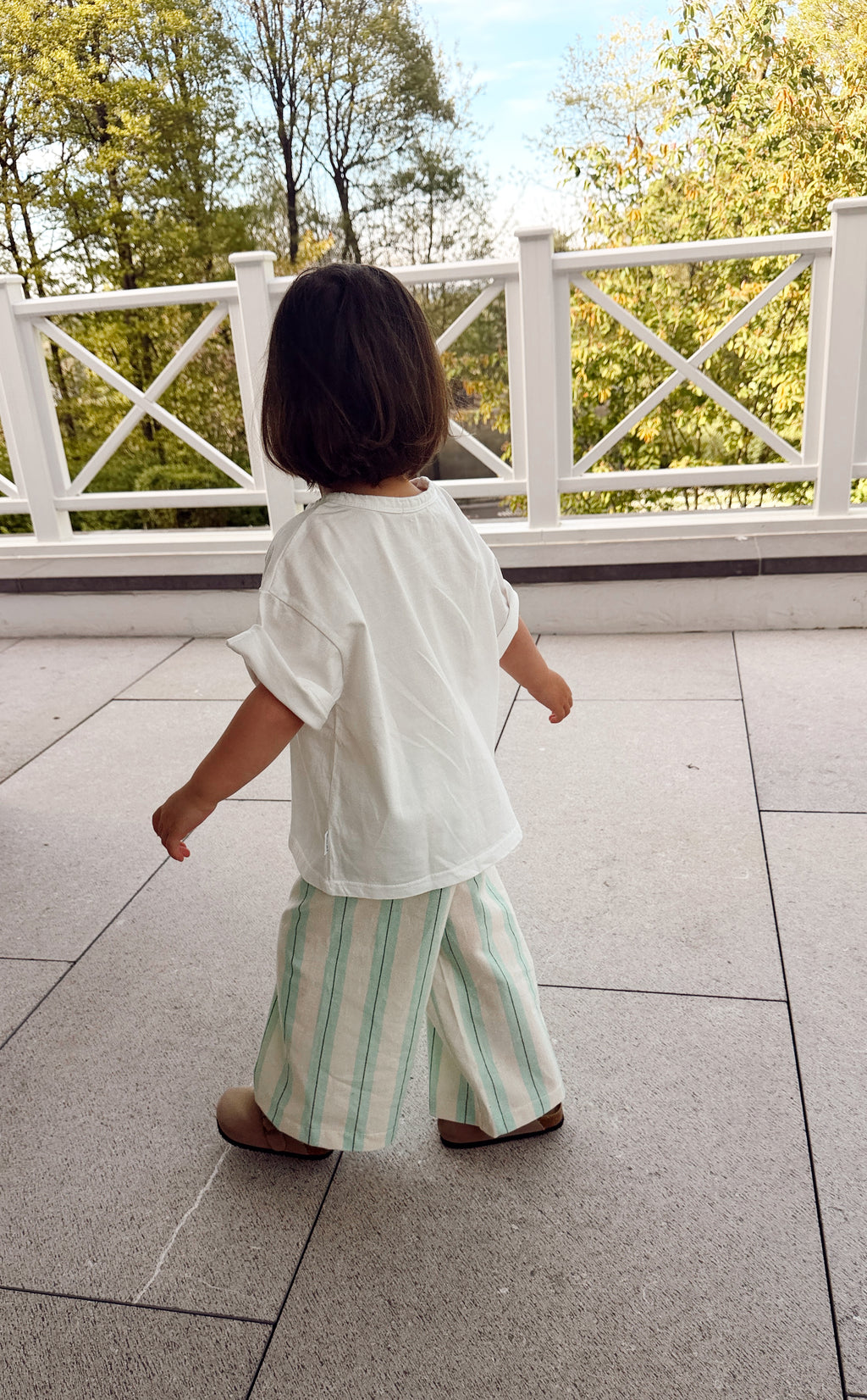 Pantalon Lino - vert à lignes