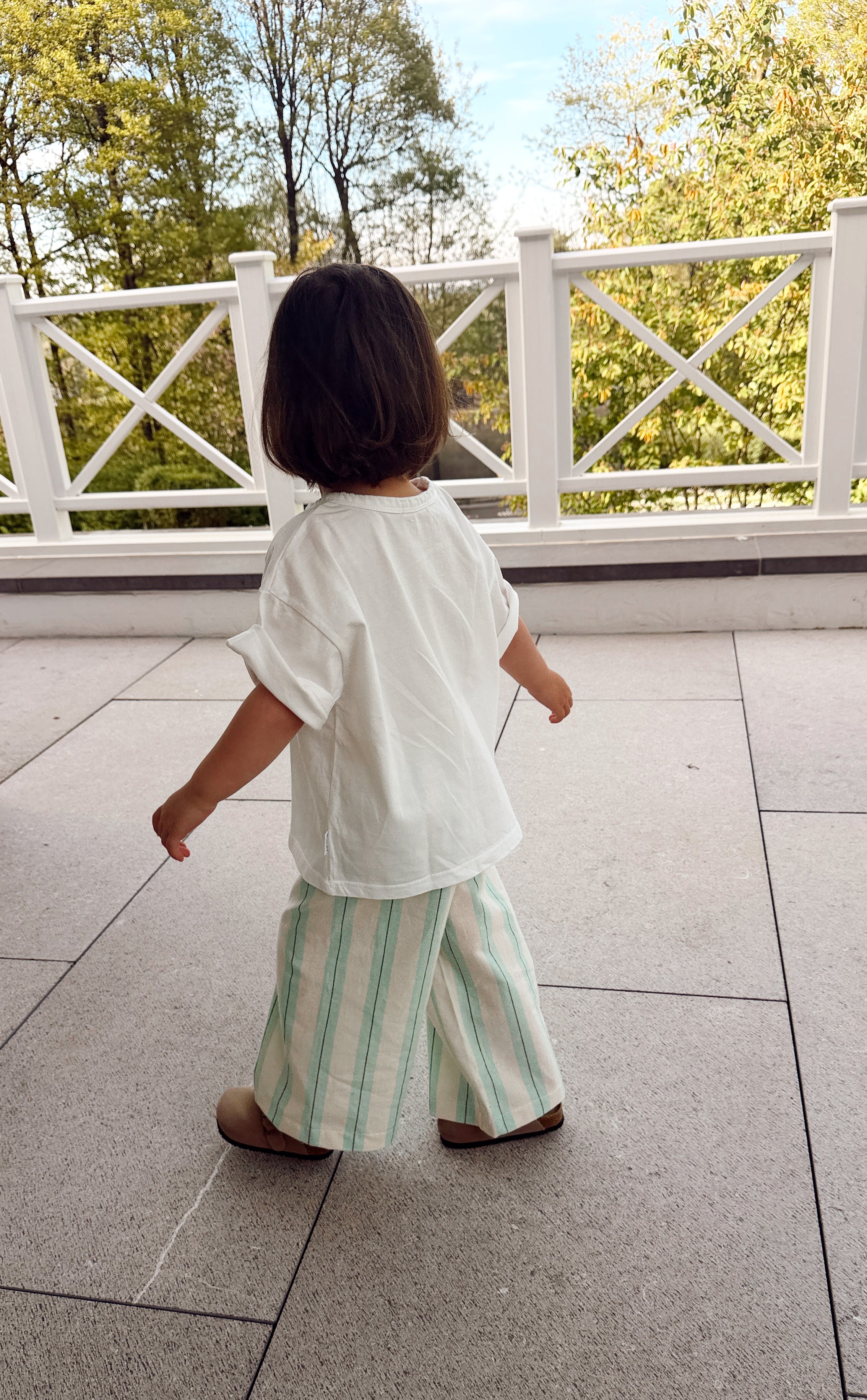 Pantalon Lino - vert à lignes