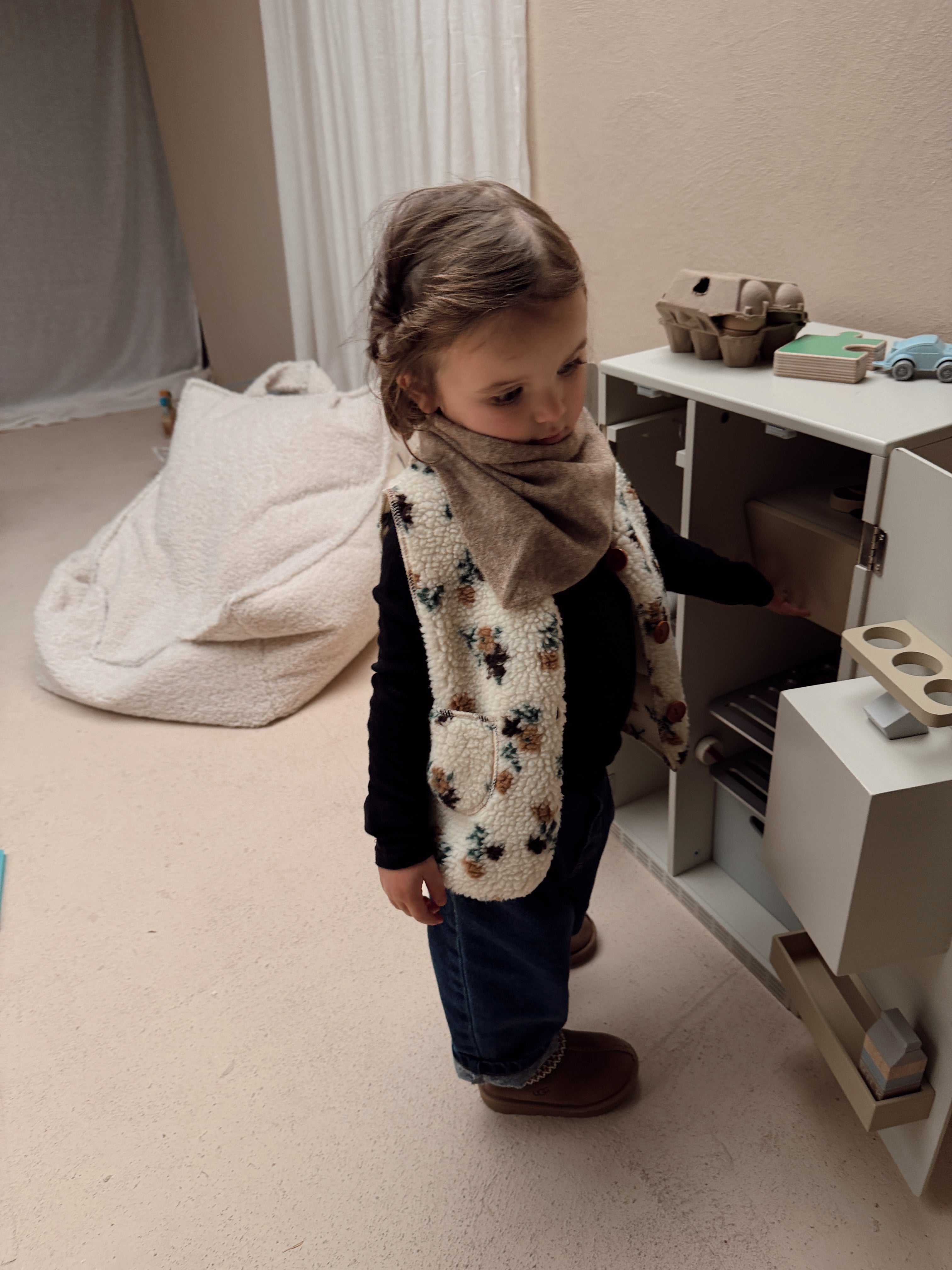 Gilet Flo - écru à motif fleuri