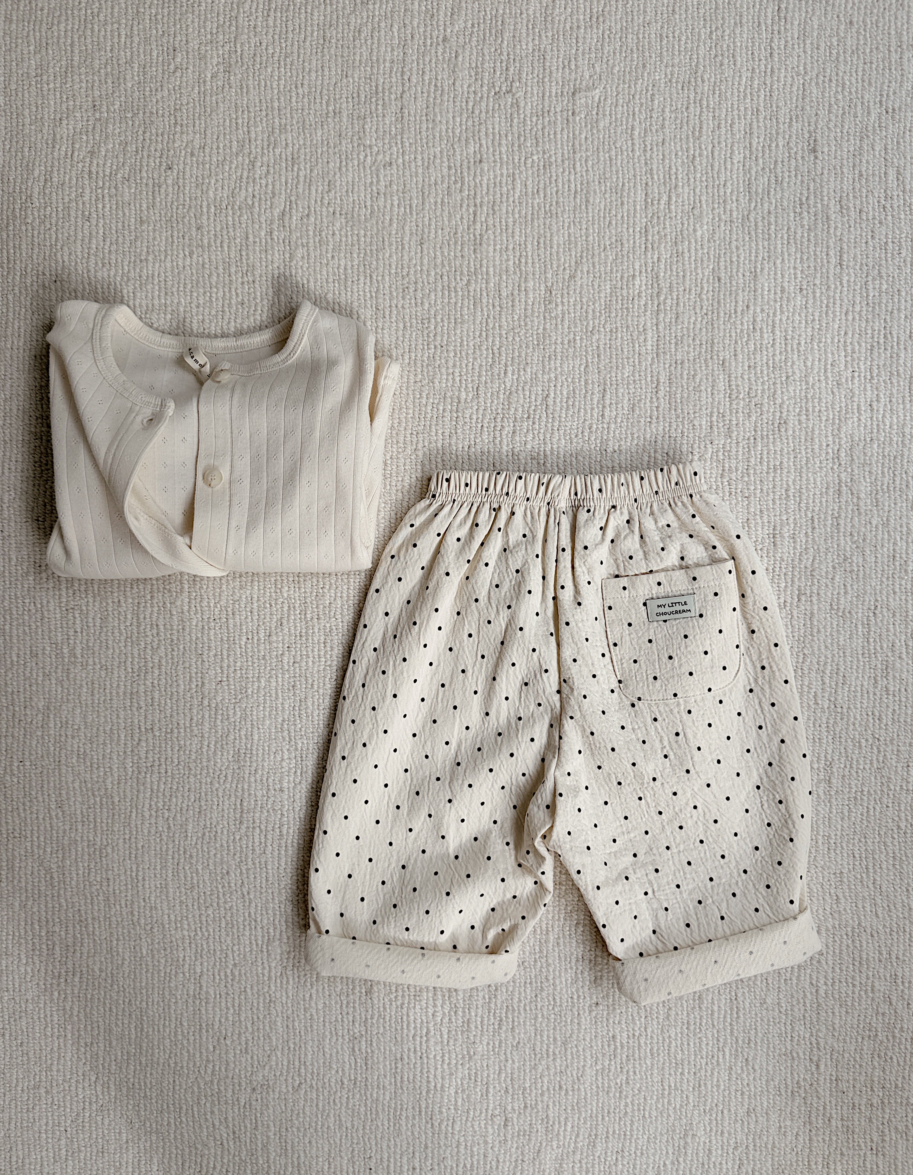 Trousers Patty - ecru with polka dots
