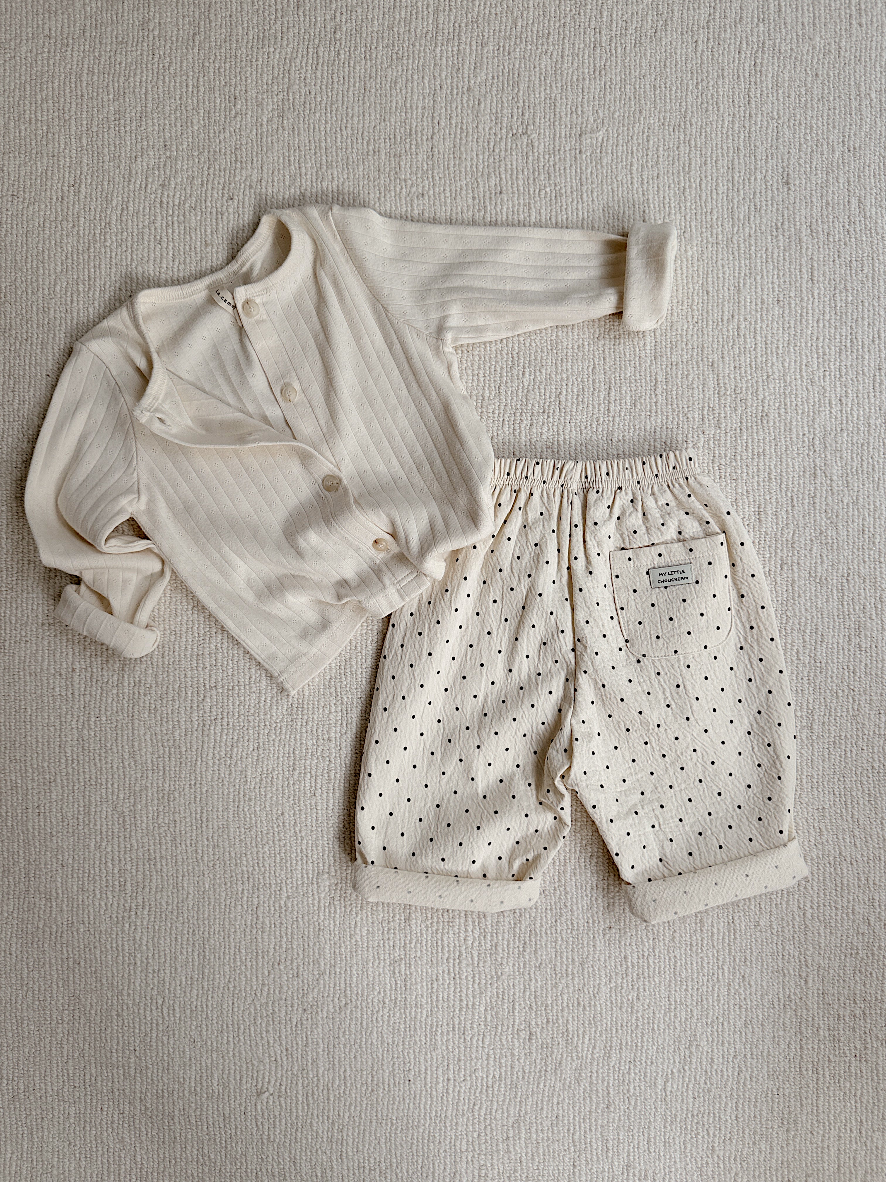 Trousers Patty - ecru with polka dots